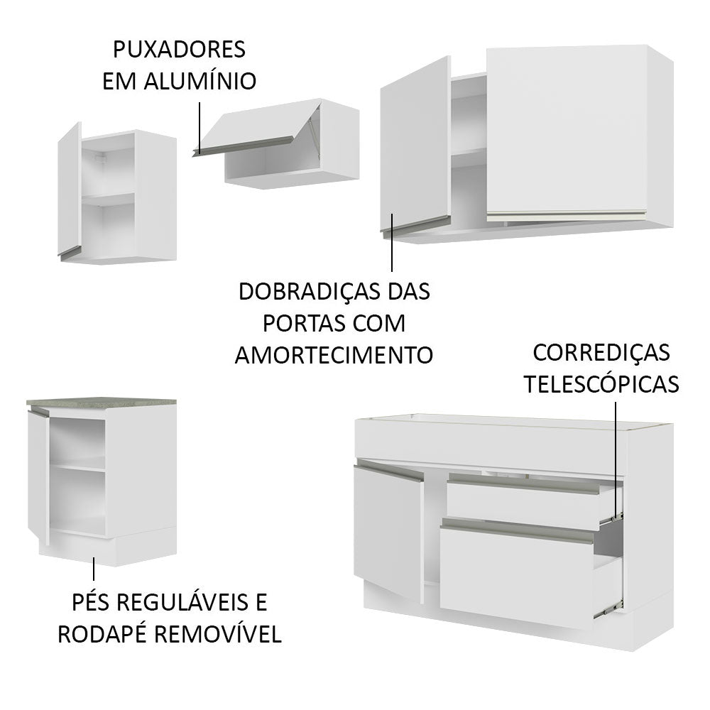 Cocina Integral Glamy Blanco 240x225cm sin Mesón con Seis Puertas y sin Estufa - COCINAS | Bylmo