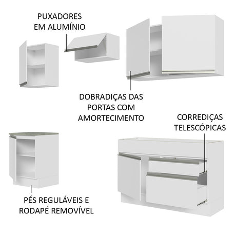 Cocina Integral Glamy Blanco 240x225cm sin Mesón con Seis Puertas y sin Estufa - COCINAS | Bylmo