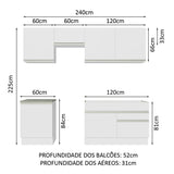 Cocina Integral Glamy Blanco 240x225cm sin Mesón con Seis Puertas y sin Estufa - COCINAS | Bylmo