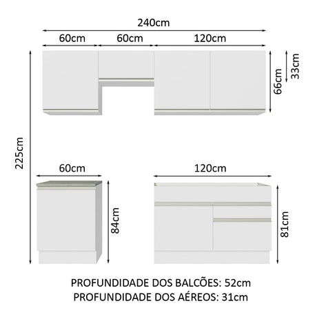 Cocina Integral Glamy Blanco 240x225cm sin Mesón con Seis Puertas y sin Estufa - COCINAS | Bylmo