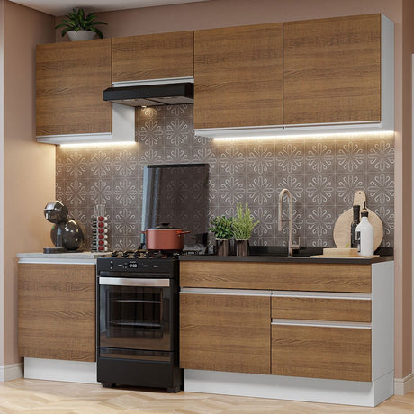 Cocina Integral Glamy Marron 240x225cm sin Mesón con Seis Puertas y sin Estufa - COCINAS | Bylmo