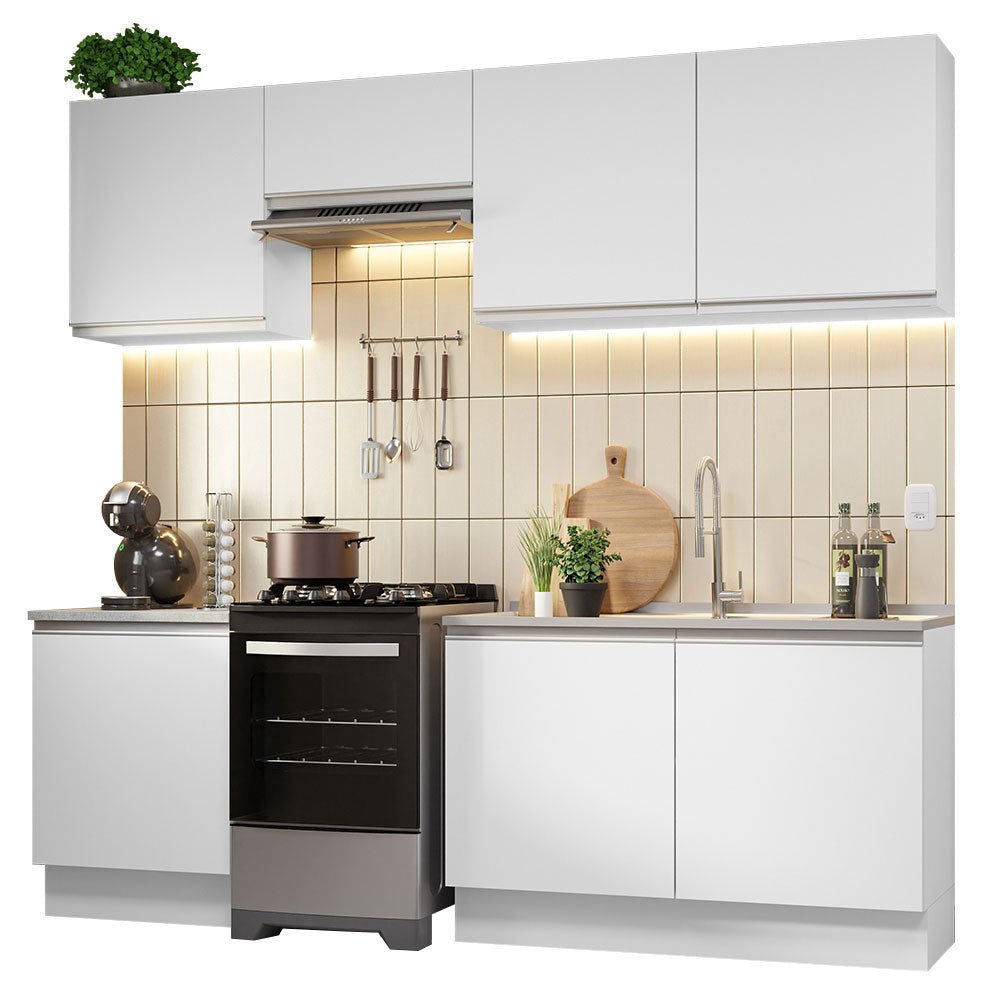 Cocina Integral Glamy Blanco 240x225cm sin Mesón con Siete Puertas y sin Estufa - COCINAS | Bylmo