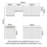 Cocina Integral Glamy Blanco 240x225cm sin Mesón con Siete Puertas y sin Estufa - COCINAS | Bylmo