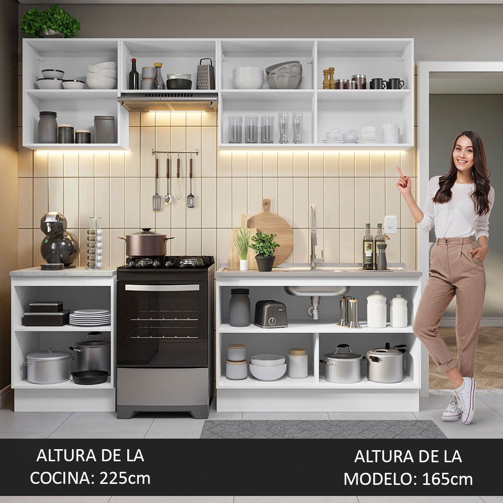 Cocina Integral Glamy Blanco 240x225cm sin Mesón con Siete Puertas y sin Estufa - COCINAS | Bylmo
