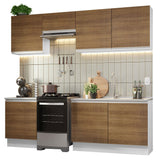Cocina Integral Glamy Marron 240x225cm sin Mesón con Siete Puertas y sin Estufa - COCINAS | Bylmo