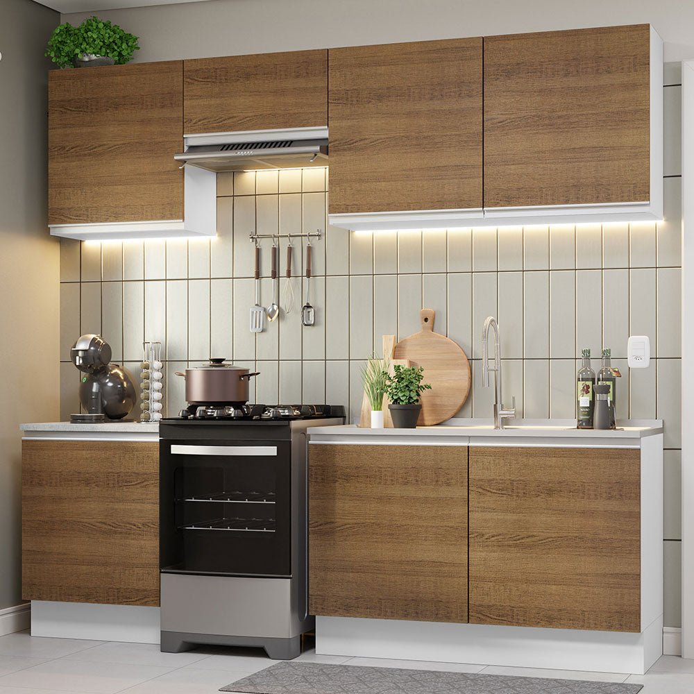 Cocina Integral Glamy Marron 240x225cm sin Mesón con Siete Puertas y sin Estufa - COCINAS | Bylmo