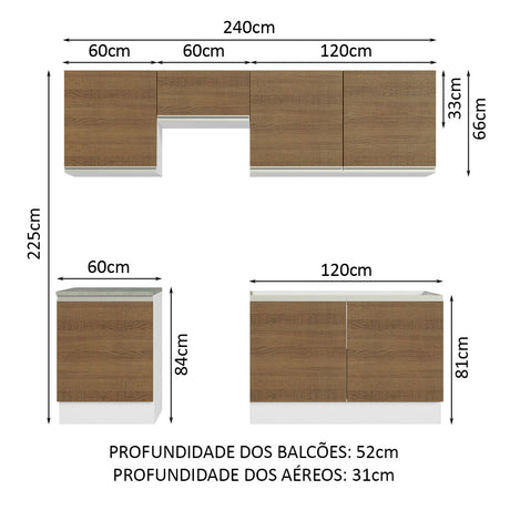 Cocina Integral Glamy Marron 240x225cm sin Mesón con Siete Puertas y sin Estufa - COCINAS | Bylmo