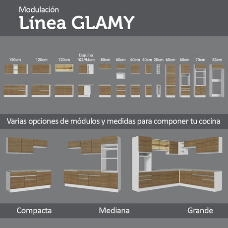 Cocina Integral Glamy Marron 240x225cm sin Mesón y sin Estufa - COCINAS | Bylmo