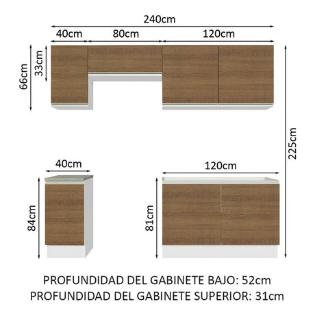 Cocina Integral Glamy Marron 240x225cm sin Mesón y sin Estufa - COCINAS | Bylmo