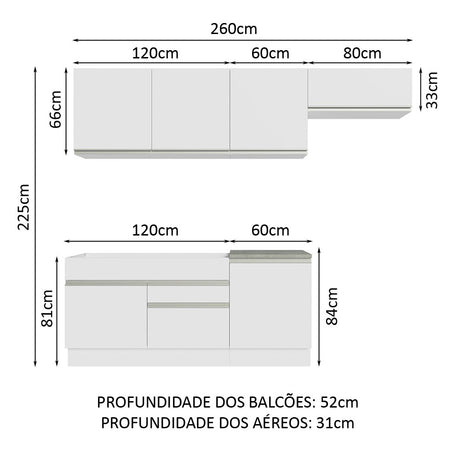 Cocina Integral Glamy Blanco 260x225cm sin Mesón con Dos Cajones y sin Estufa - COCINAS | Bylmo