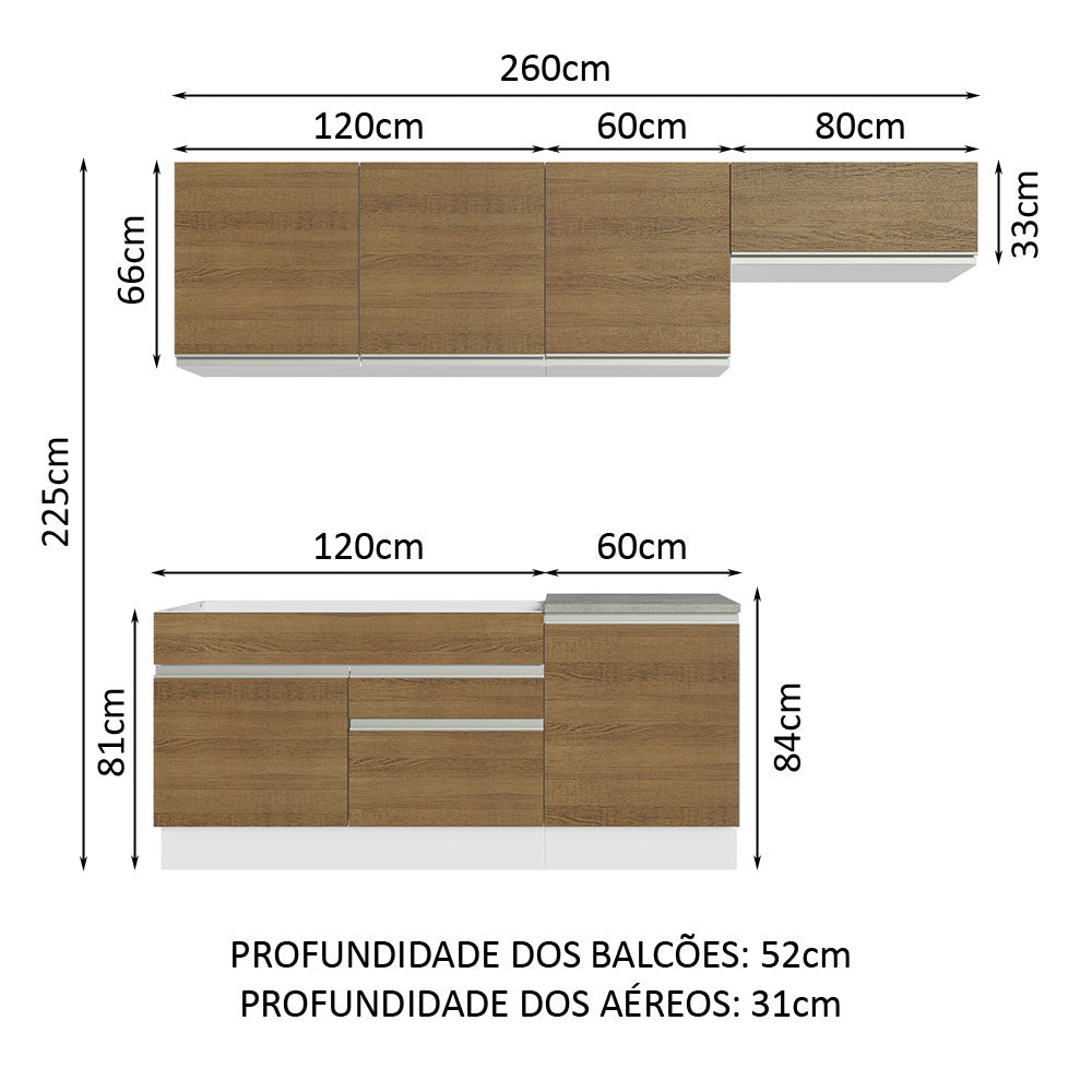 Cocina Integral Glamy Marron 260x225cm sin Mesón con Dos Cajones y sin Estufa - COCINAS | Bylmo