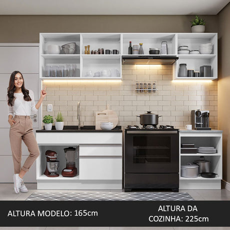 Cocina Integral Glamy Blanco 260x225cm sin Mesón con Seis Puertas y sin Estufa - COCINAS | Bylmo