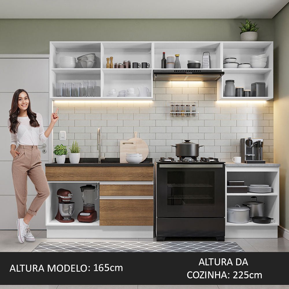 Cocina Integral Glamy Marron 260x225cm sin Mesón con Siete Puertas y sin Estufa - COCINAS | Bylmo
