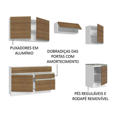Cocina Integral Glamy Marron 260x225cm sin Mesón con Siete Puertas y sin Estufa - COCINAS | Bylmo