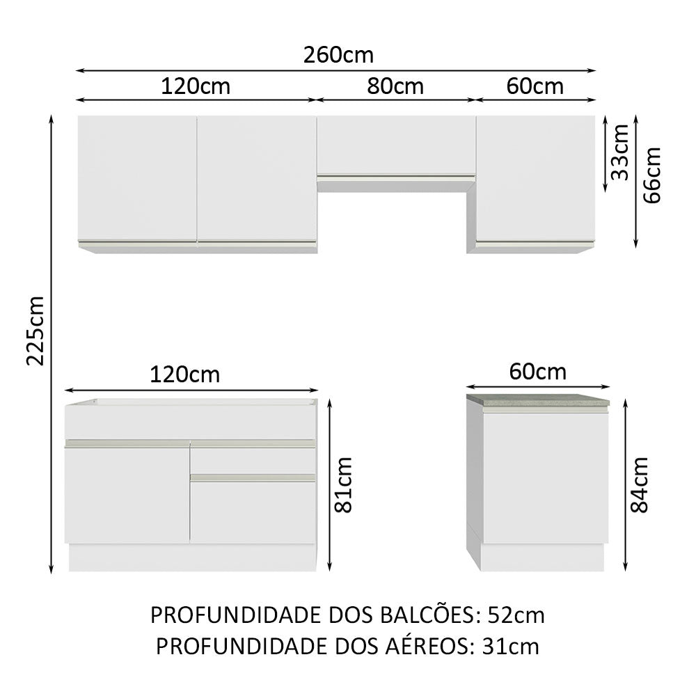 Cocina Integral Glamy Blanco 260x225cm sin Mesón y sin Estufa - COCINAS | Bylmo