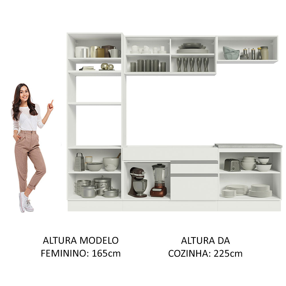 Cocina Integral Glamy Blanco 270x225cm sin Mesón con Dos Cajones y sin Estufa - COCINAS | Bylmo