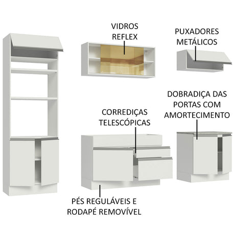 Cocina Integral Glamy Blanco 270x225cm sin Mesón con Dos Cajones y sin Estufa - COCINAS | Bylmo