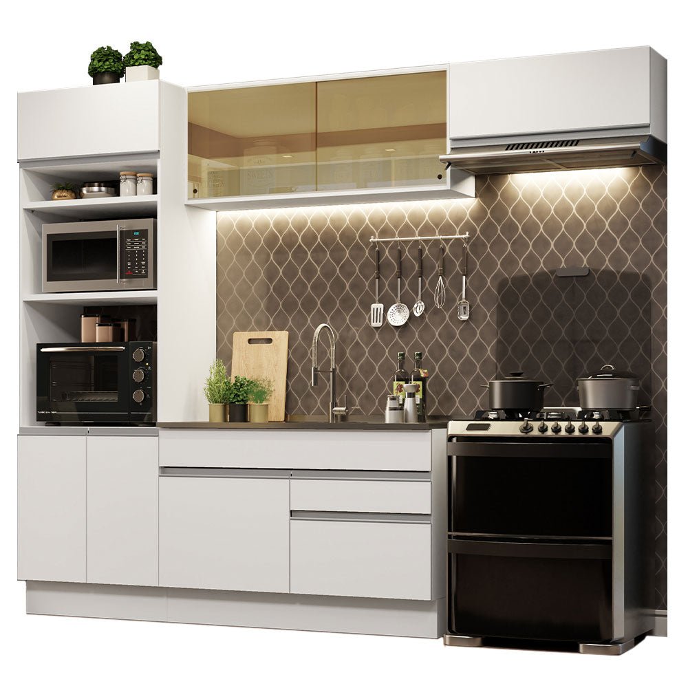 Cocina Integral Glamy Blanco 270x225cm sin Mesón con Siete Puertas y sin Estufa - COCINAS | Bylmo