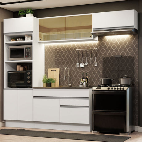 Cocina Integral Glamy Blanco 270x225cm sin Mesón con Siete Puertas y sin Estufa - COCINAS | Bylmo