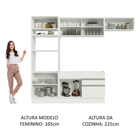 Cocina Integral Glamy Blanco 270x225cm sin Mesón con Siete Puertas y sin Estufa - COCINAS | Bylmo