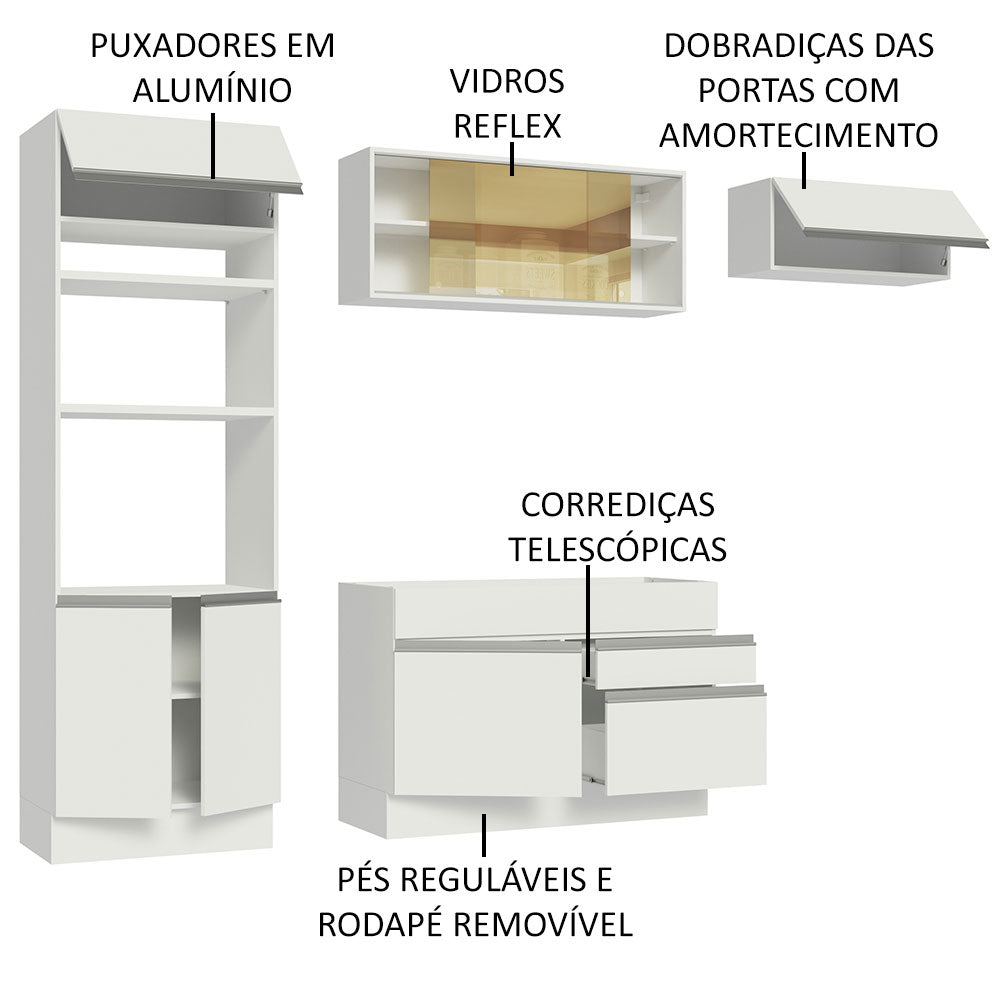 Cocina Integral Glamy Blanco 270x225cm sin Mesón con Siete Puertas y sin Estufa - COCINAS | Bylmo