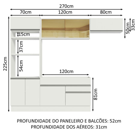 Cocina Integral Glamy Blanco 270x225cm sin Mesón con Siete Puertas y sin Estufa - COCINAS | Bylmo