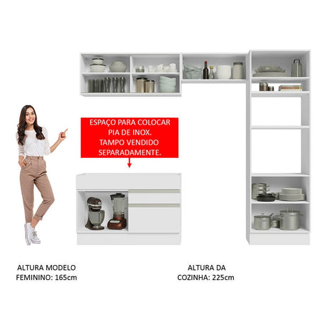 Cocina Integral Glamy Blanco 270x225cm sin Mesón con Doce Entrepaños y sin Estufa - COCINAS | Bylmo