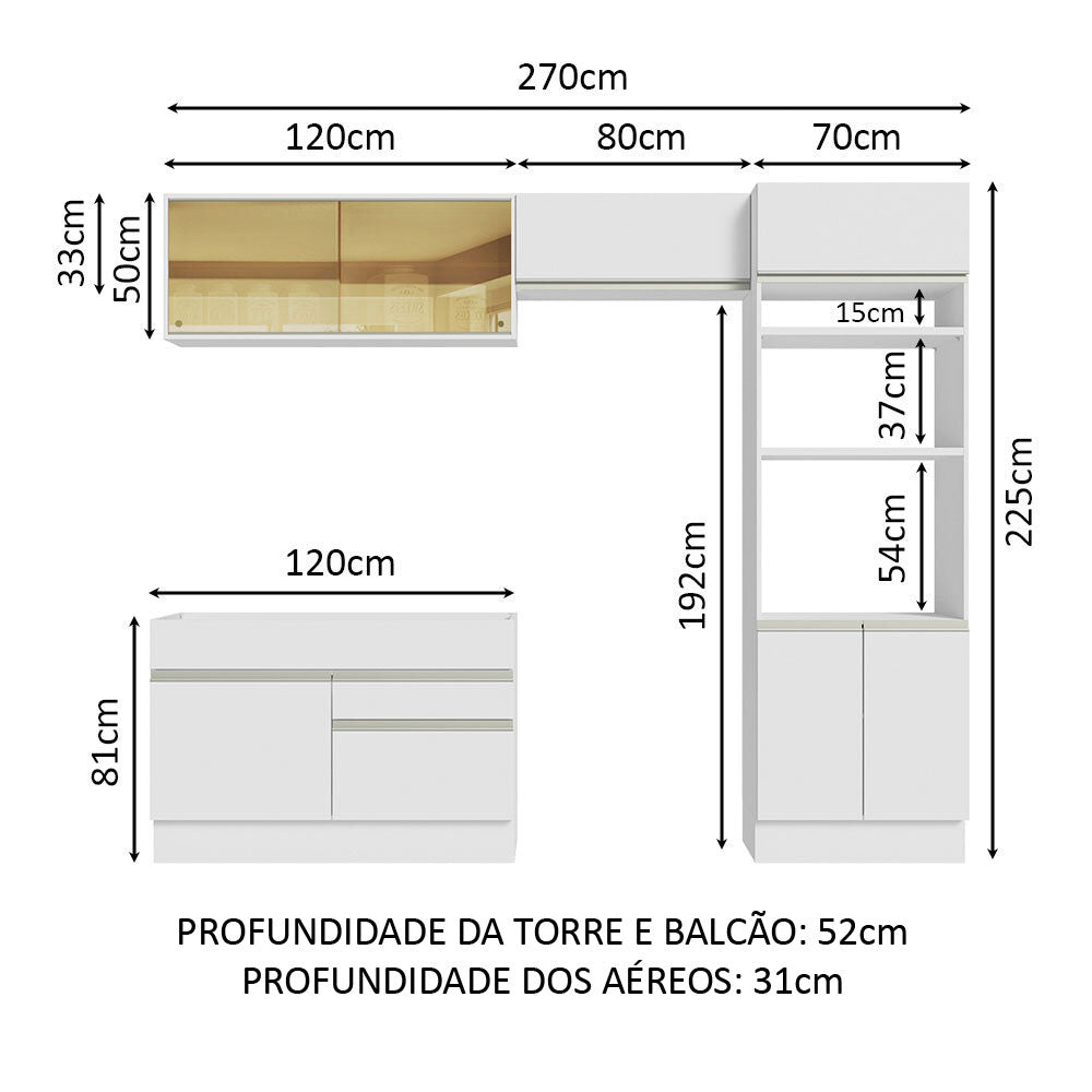 Cocina Integral Glamy Blanco 270x225cm sin Mesón con Doce Entrepaños y sin Estufa - COCINAS | Bylmo
