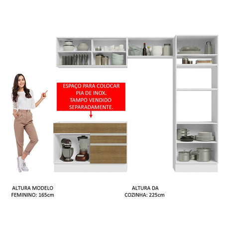 Cocina Integral Glamy Marron 270x225cm sin Mesón con Doce Entrepaños y sin Estufa - COCINAS | Bylmo