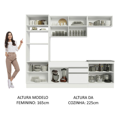 Cocina Integral Glamy Blanco 270x225cm sin Mesón con Nueve Puertas y sin Estufa - COCINAS | Bylmo