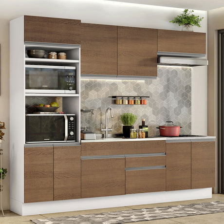 Cocina Integral Glamy Marron 270x225cm sin Mesón con Nueve Puertas y sin Estufa - COCINAS | Bylmo