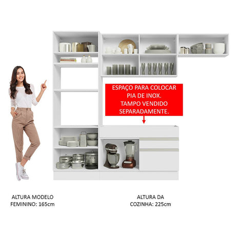 Cocina Integral Glamy Blanco 270x225cm sin Mesón y sin Estufa - COCINAS | Bylmo