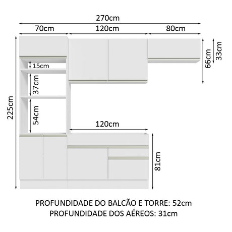 Cocina Integral Glamy Blanco 270x225cm sin Mesón y sin Estufa - COCINAS | Bylmo