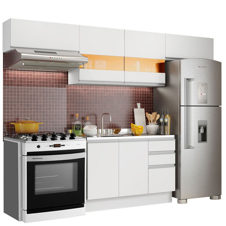 Cocina Integral Marina Blanco 280x225cm sin Mesón con Tres Cajones y sin Estufa - COCINAS | Bylmo