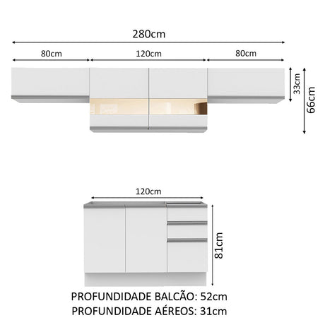 Cocina Integral Marina Blanco 280x225cm sin Mesón con Tres Cajones y sin Estufa - COCINAS | Bylmo