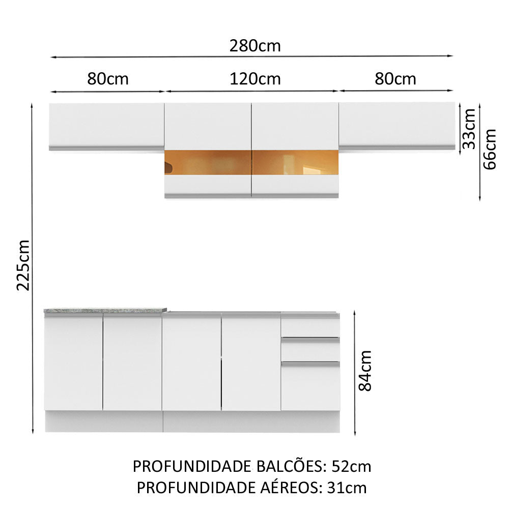 Cocina Integral Mariana Blanco 280x225cm sin Mesón con Tres Cajones y sin Estufa - COCINAS | Bylmo