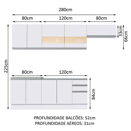 Cocina Integral Marcela Blanco 280x225cm sin Mesón con Tres Cajones y sin Estufa - COCINAS | Bylmo