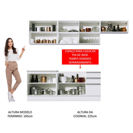 Cocina Integral Marcela Blanco 280x225cm sin Mesón con Tres Cajones y sin Estufa - COCINAS | Bylmo