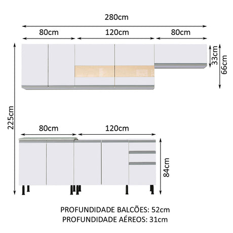 Cocina Integral Marcela Blanco 280x225cm sin Mesón cn Nueve Puertas y sin Estufa - COCINAS | Bylmo