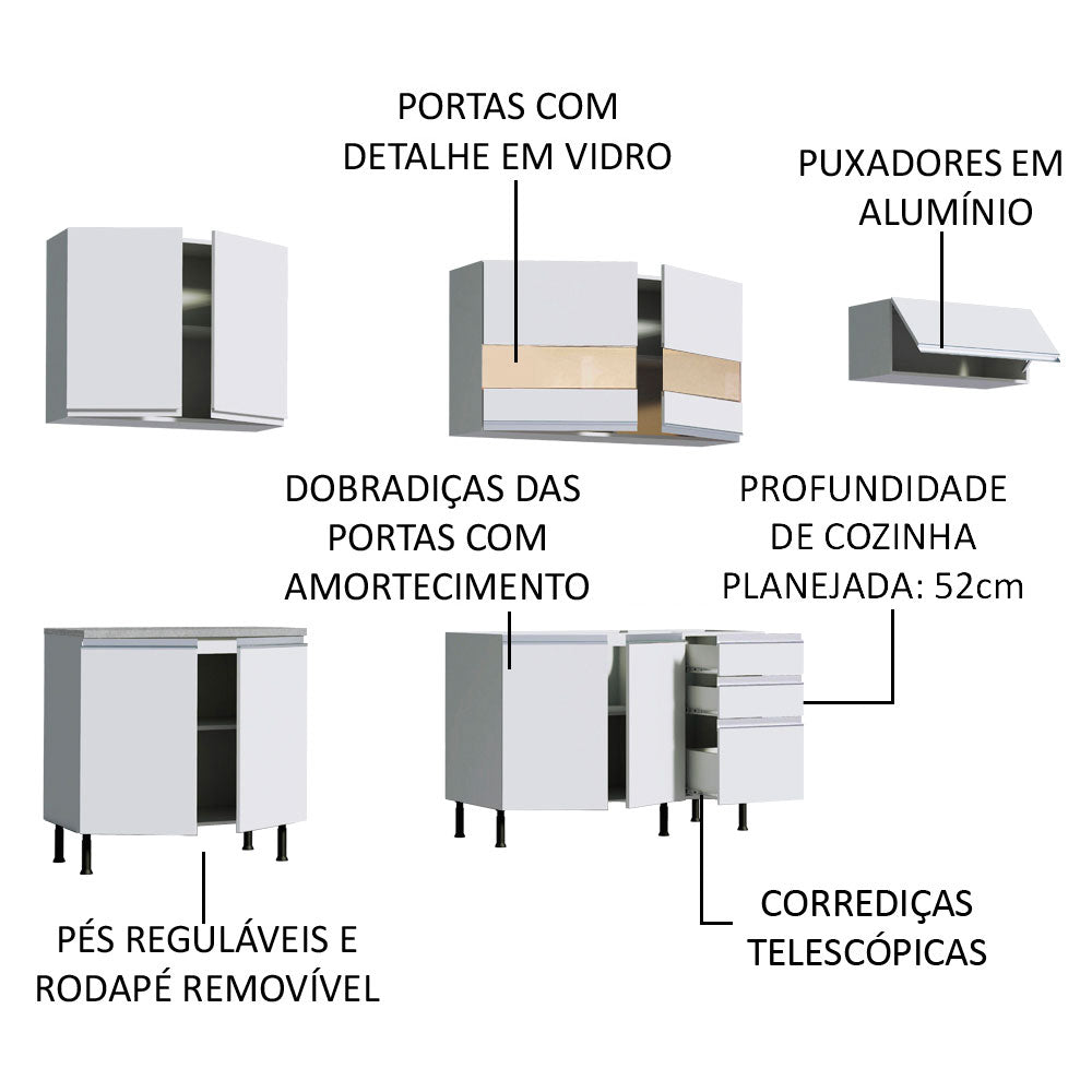 Cocina Integral Marcela Blanco 280x225cm sin Mesón cn Nueve Puertas y sin Estufa - COCINAS | Bylmo