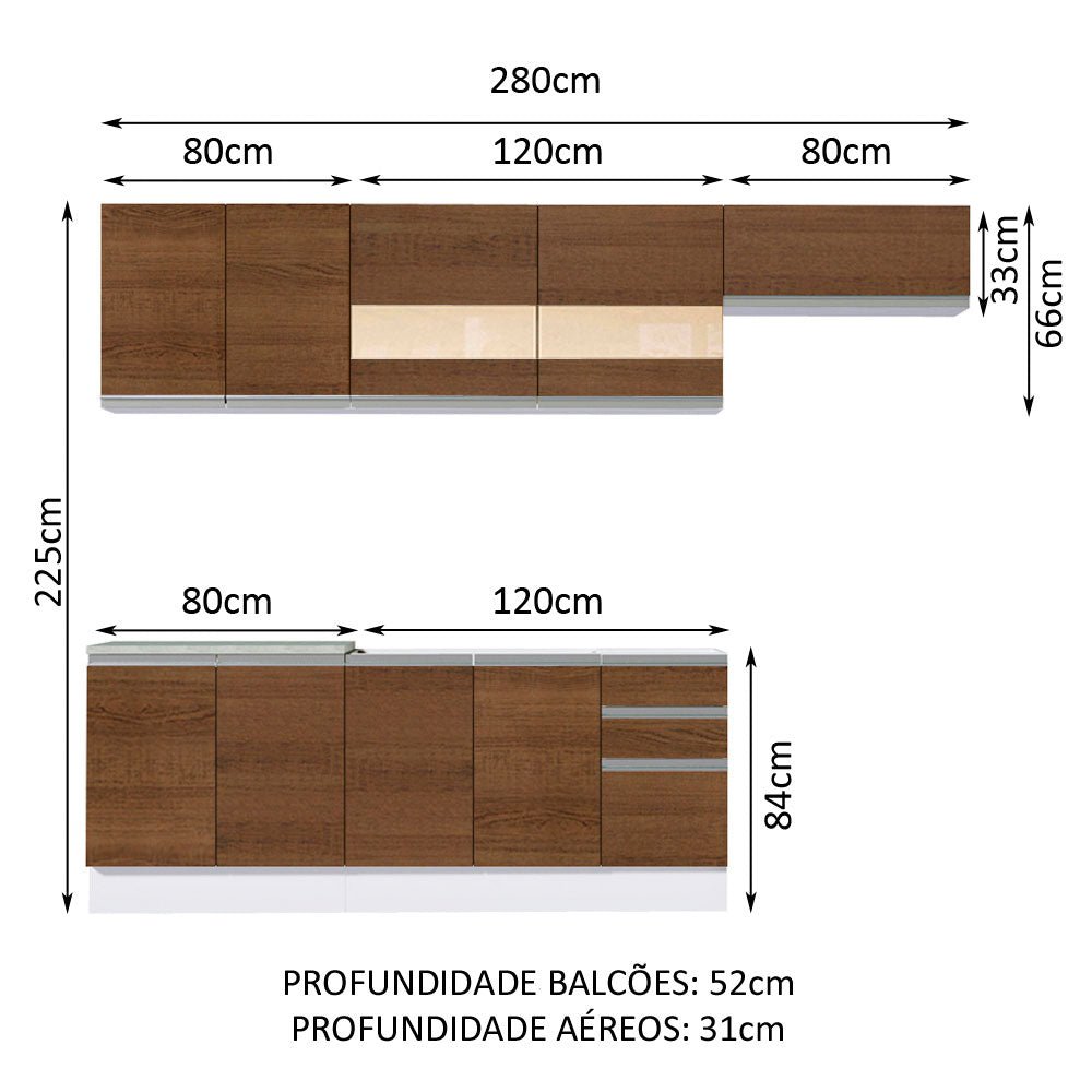 Cocina Integral Marcela Marron 280x225cm sin Mesón y sin Estufa - COCINAS | Bylmo