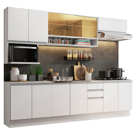 Cocina Integral Genova Blanco 280x225cm sin Mesón con Tres Cajones y sin Estufa - COCINAS | Bylmo