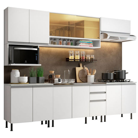Cocina Integral Genova Blanco 280x225cm sin Mesón con Once Puertas y sin Estufa - COCINAS | Bylmo
