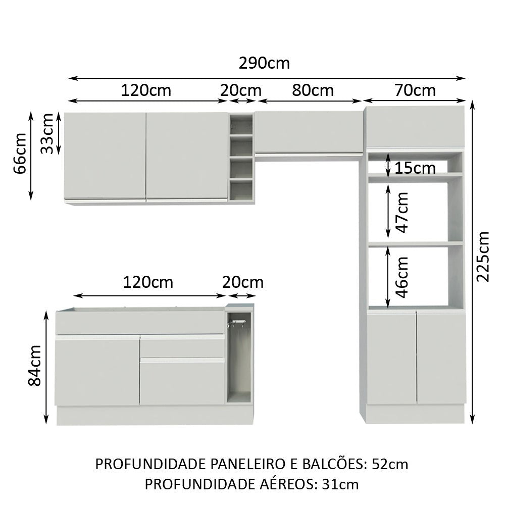 Cocina Integral Cristal Blanco 290x225cm sin Mesón con Dos Cajones y sin Estufa - COCINAS | Bylmo