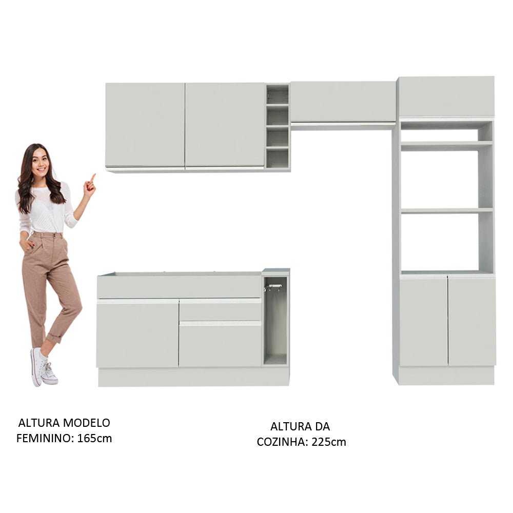 Cocina Integral Cristal Blanco 290x225cm sin Mesón con Dos Cajones y sin Estufa - COCINAS | Bylmo