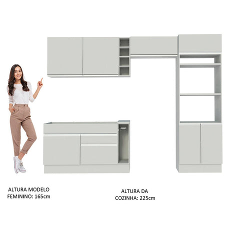 Cocina Integral Cristal Blanco 290x225cm sin Mesón con Dos Cajones y sin Estufa - COCINAS | Bylmo