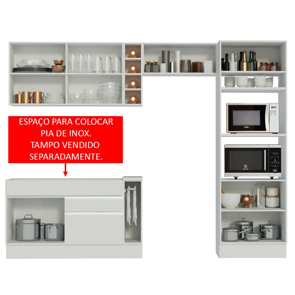 Cocina Integral Cristal Blanco 290x225cm sin Mesón con Dos Cajones y sin Estufa - COCINAS | Bylmo