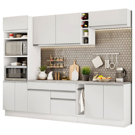 Cocina Integral Vicenza Blanco 290x225cm sin Mesón con Mueble para Horno y sin Estufa - COCINAS | Bylmo