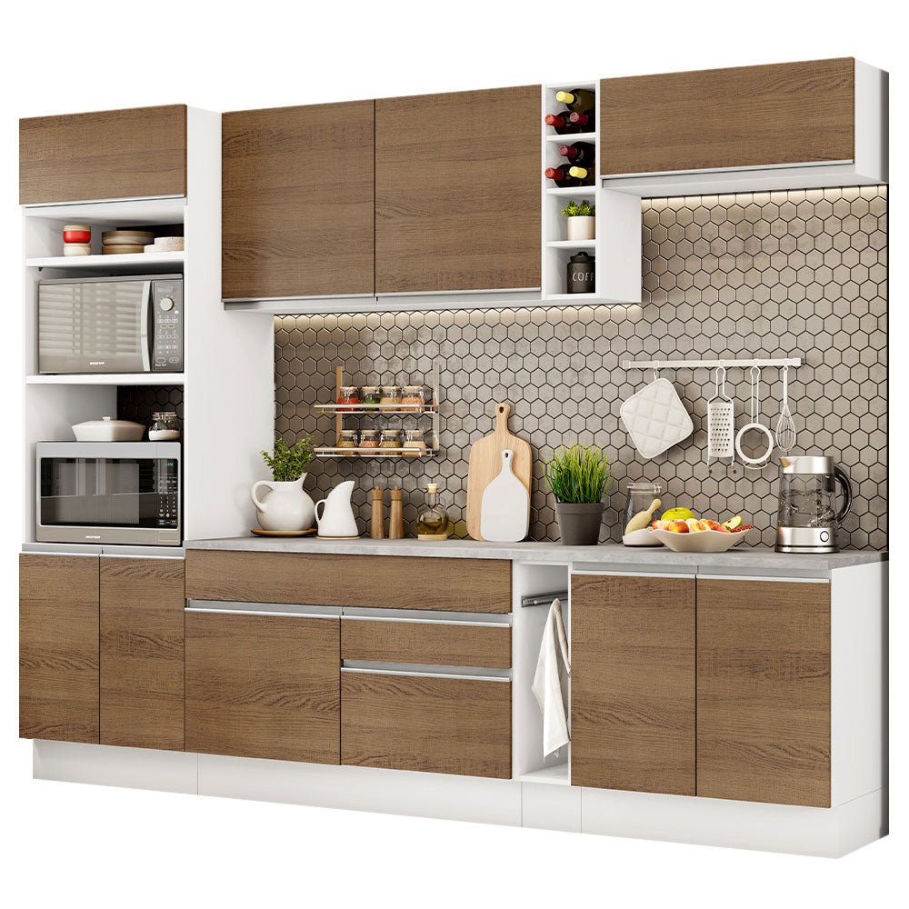 Cocina Integral Vicenza Marron 290x225cm sin Mesón con Botellero y sin Estufa - COCINAS | Bylmo