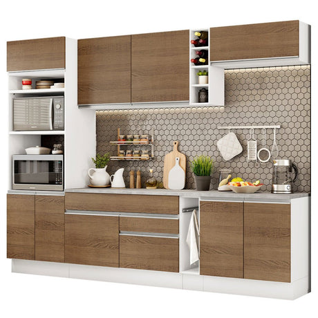 Cocina Integral Vicenza Marron 290x225cm sin Mesón con Botellero y sin Estufa - COCINAS | Bylmo